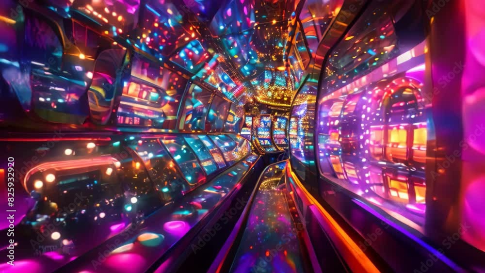 Brightly lit tunnel with colorful neon lights creating a dazzling display of lights and colors, A dazzling display of lights and colors illuminating the Jackpot slot machine Brightly lit tunnel with colorful neon lights creating a dazzling display of lights and colors, A dazzling display of lights and colors illuminating the Jackpot slot machine