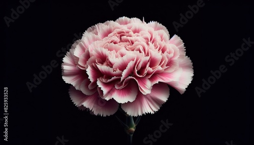 Close-up of a pink carnation flower with detailed petals on a black background