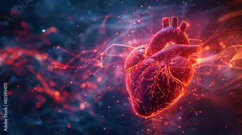 Futuristic illustration of a digital heart pulsating with energy, symbolizing the power of emotion in effective advertising photo