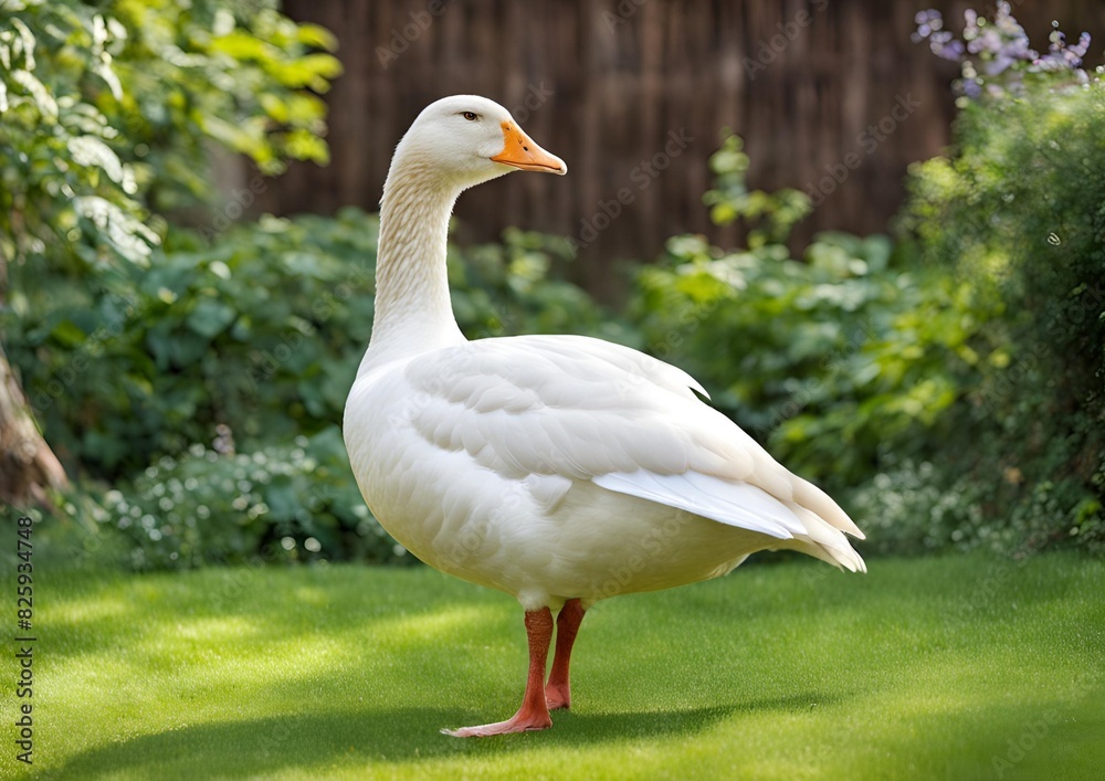 Beautiful white goose in the garden. Beautiful white goose in the garden.