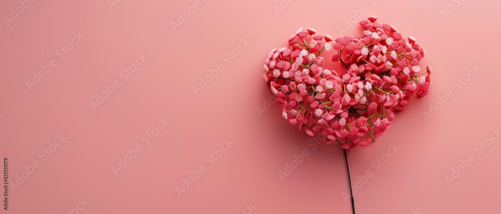 Heart-shaped bouquet of pink flowers against a pastel pink background, symbolizing love, romance, and celebration. Heart-shaped bouquet of pink flowers against a pastel pink background, symbolizing love, romance, and celebration.