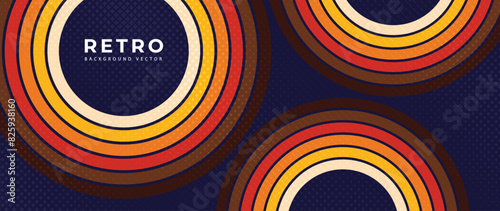 Abstract retro 70s background vector. Colorful vintage 1970 grunge stylish wallpaper with lines, stripes, curve shapes. Illustration design suitable for poster, banner, decorative, wall art.