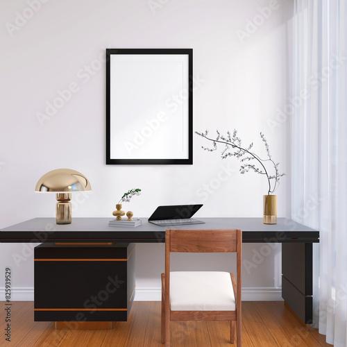 Living Room Design Mockup with a Wall Poster Frame and House Background © Sujoy