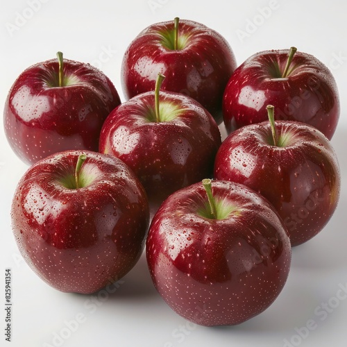 a closeup shot of a glossy juicy red apple with a slight tint of greeness photo