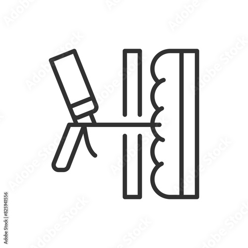 Insulating the wall with foam, linear icon. Line with editable stroke
