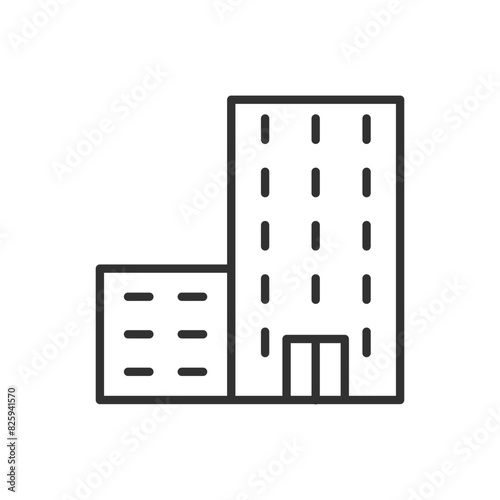 Multi-story building, linear icon. Line with editable stroke