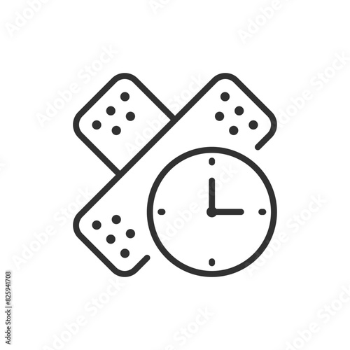Band-aid and watch, linear icon. Service life of the medical band aid. Line with editable stroke