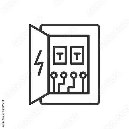 Electrical panel with wires, linear icon. Line with editable stroke