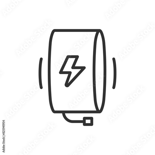 Device battery bloated, linear icon, broken battery, fire hazard. Line with editable stroke