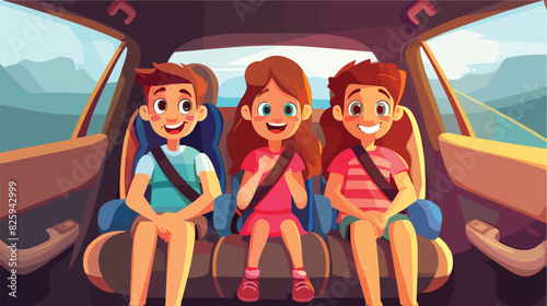 Kids inside car. Children siblings sitting in carseat photo