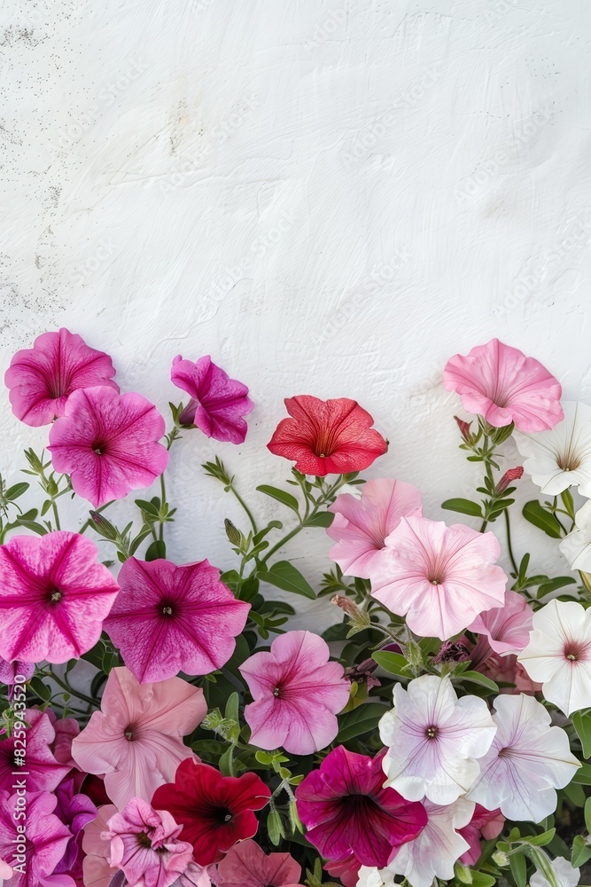 A bouquet of mixed colorful petunia blossoms again A bouquet of mixed colorful petunia blossoms again