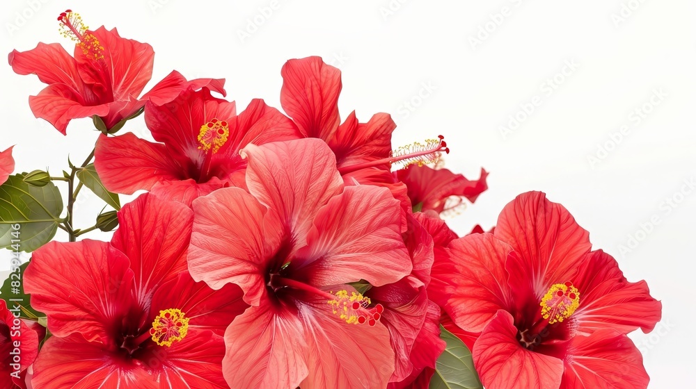 A bouquet of red hibiscus flowers against a white A bouquet of red hibiscus flowers against a white