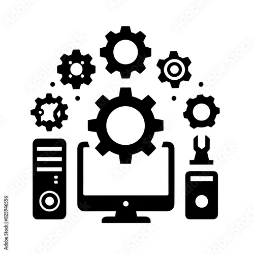 silhouette icon Gear and Computer vector SVG
