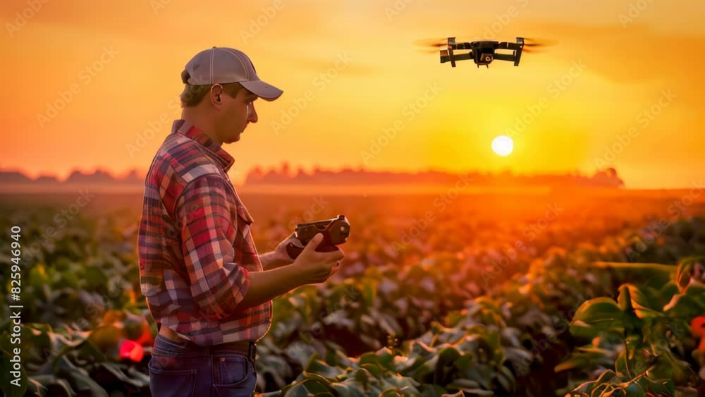 A farmer using a drone to monitor crops A farmer using a drone to monitor crops