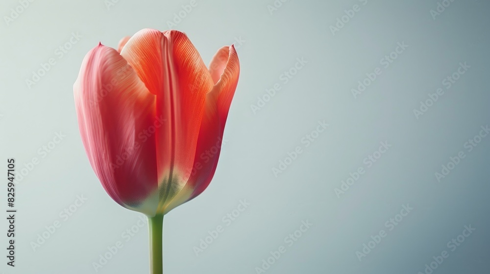 A closeup shot of a red tulip blossom against a white A closeup shot of a red tulip blossom against a white