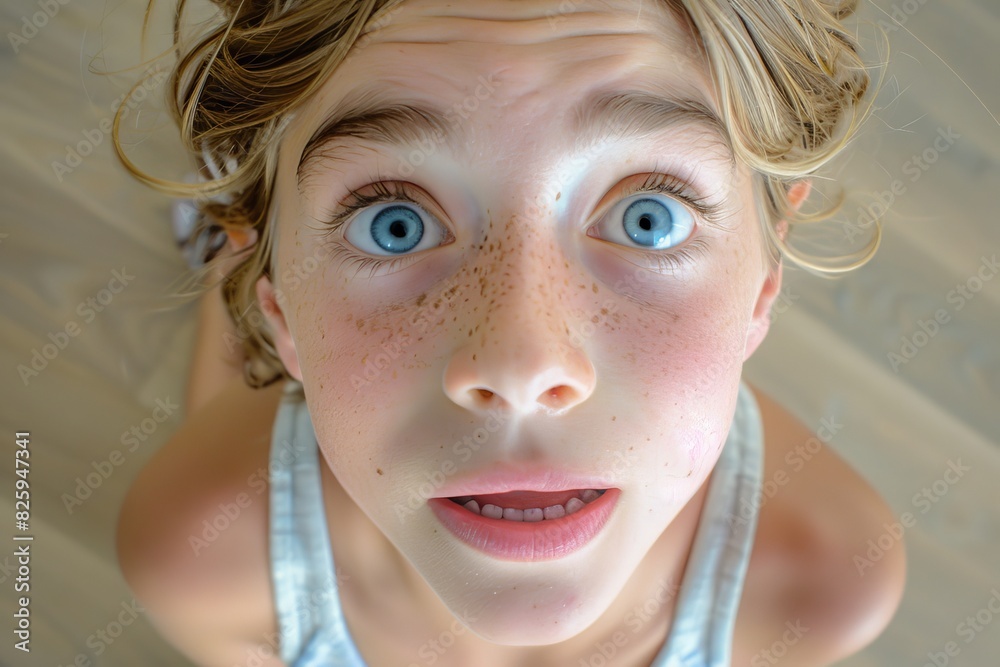 Photo portrait of an attractive young girl with an excited expression, wearing a trendy white outfit. The background is simple, making her the focal point. Copy space is available. Photo portrait of an attractive young girl with an excited expression, wearing a trendy white outfit. The background is simple, making her the focal point. Copy space is available.