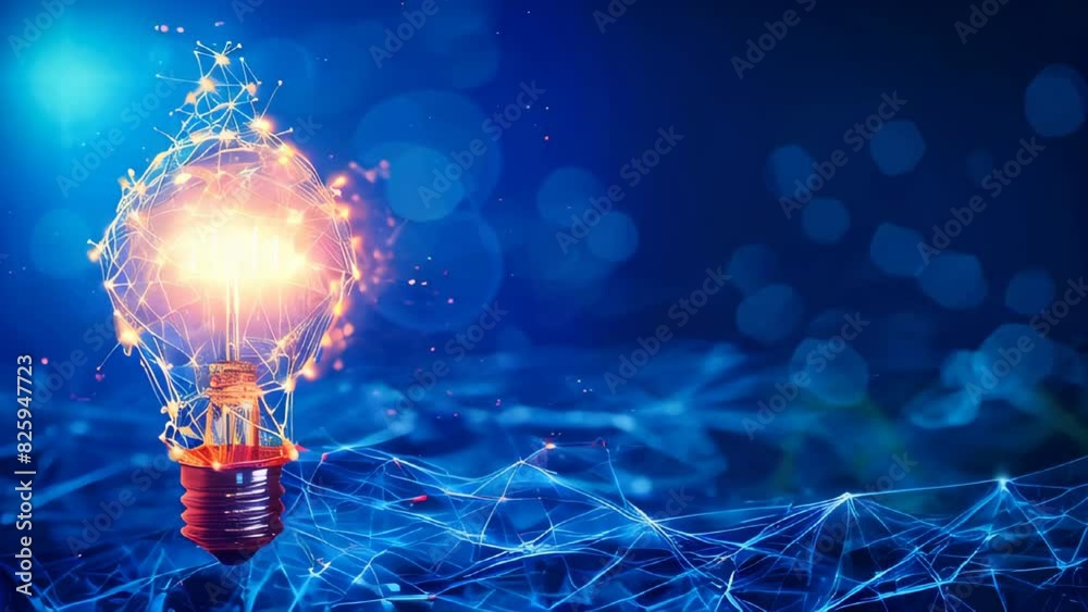 Abstract light bulb glowing with digital connections. Concept of new ideas and innovation.
