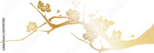 Chinese golden plum blossom decorative material, China, retro, plum blossom, gold, flower, New Year, decoration, pattern, oriental, Japan,