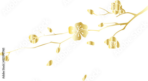 Chinese golden plum blossom decorative material, China, retro, plum blossom, gold, flower, New Year, decoration, pattern, oriental, Japan,