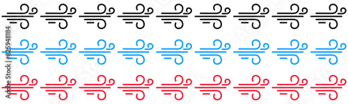 Blowing air lines icon. Blue and red weather symbol set over dark transparent