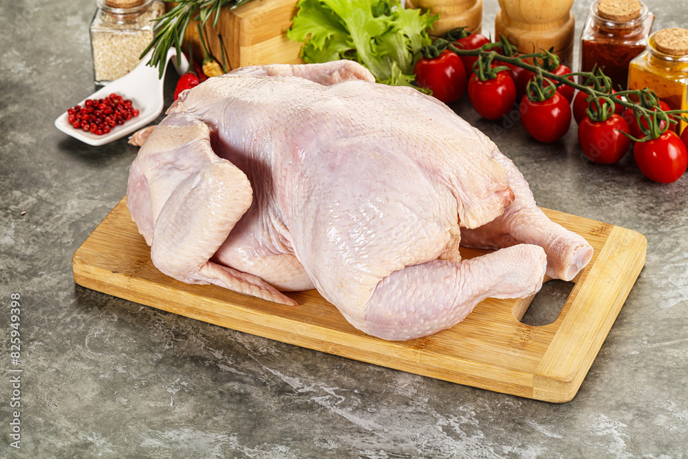 Raw whole chicken for cooking