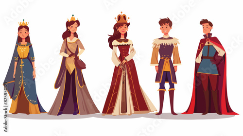 Medieval people vector. Cartoon princess and man from