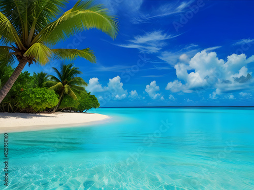 Palm trees  clouds  paradise in the sea  and a view of relaxation