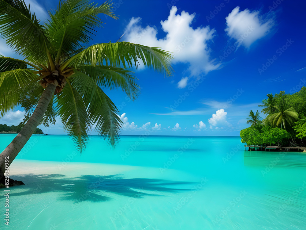 Palm trees, clouds, paradise in the sea, and a view of relaxation Palm trees, clouds, paradise in the sea, and a view of relaxation