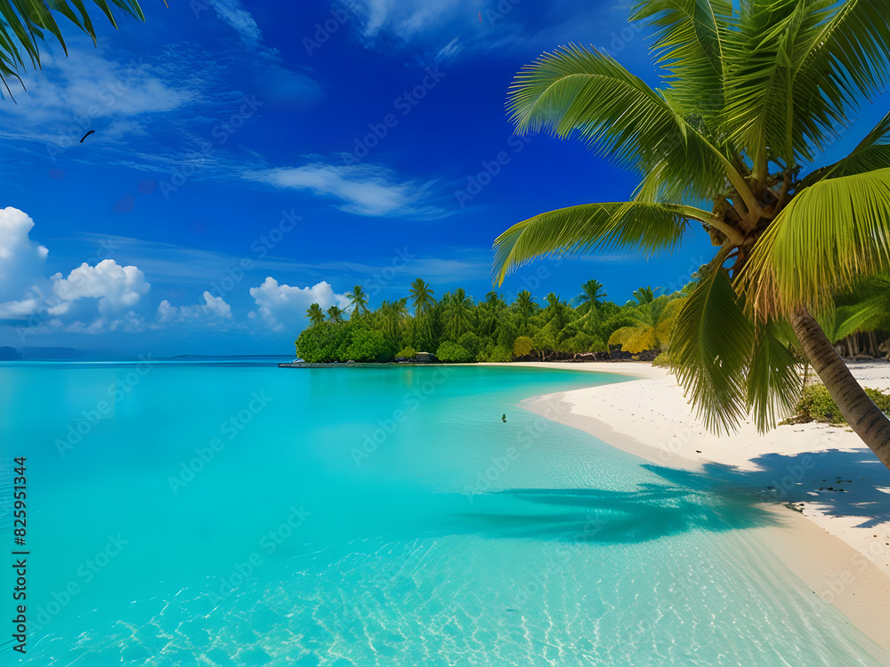 Palm trees, clouds, paradise in the sea, and a view of relaxation Palm trees, clouds, paradise in the sea, and a view of relaxation