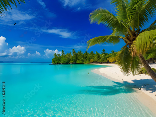 Palm trees  clouds  paradise in the sea  and a view of relaxation