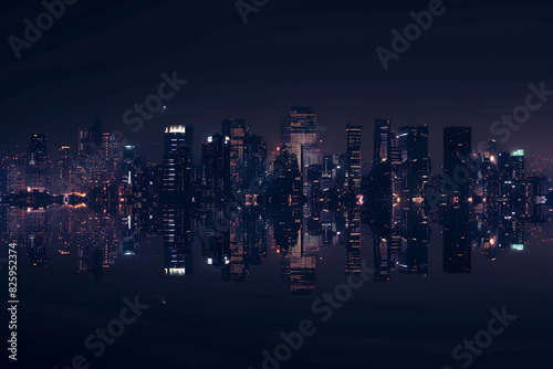 City Skyline at Night: Aerial View of Illuminated Skyscrapers © song