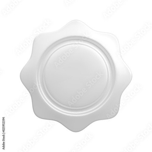 Vector cartoon 3d empty medal realistic icon. Trendy silver round wavy award, platinum winner badge sign. 3d render chrome metallic quality warranty certificate badge on white background.