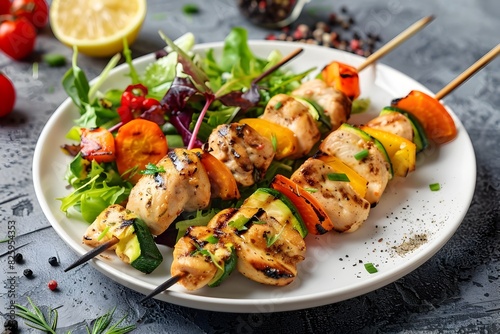 Healthy and Delicious Grilled Chicken and Vegetable Skewers with Side Salad Designed for Diabetic Seniors