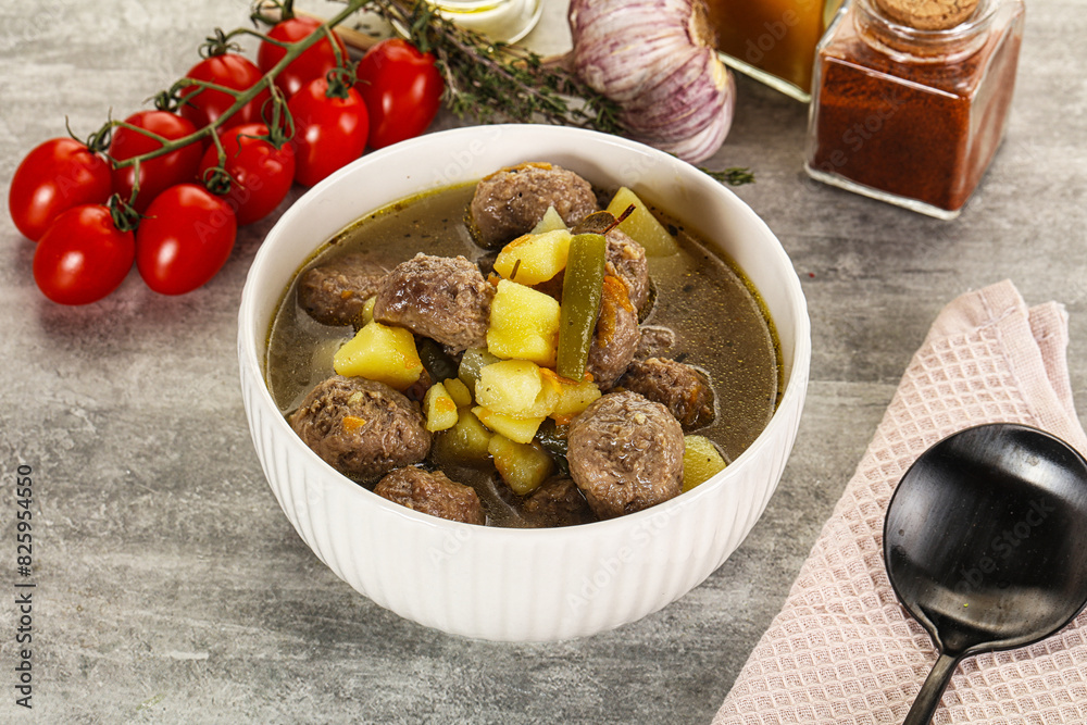 Soup with meatball and potato Soup with meatball and potato