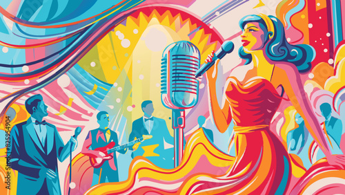 Vibrant Retro Jazz Band Performance Illustration