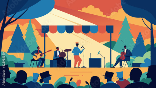 Vibrant Outdoor Music Festival Scene with Energetic Performers and Audience
