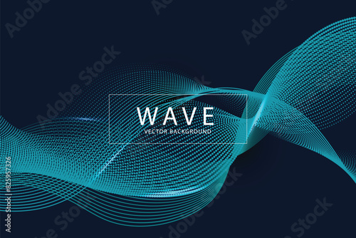 Abstract blue technology background with wave line particle elements