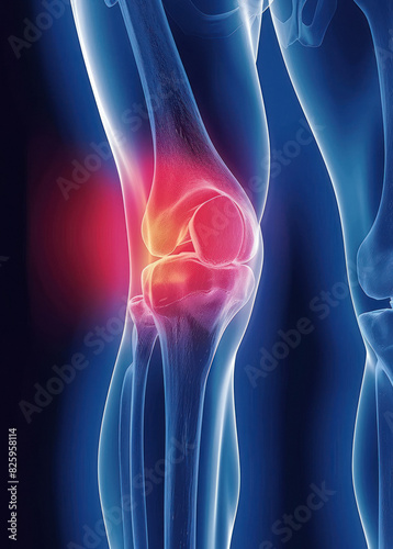 close up view of knees pain and leg against a black background