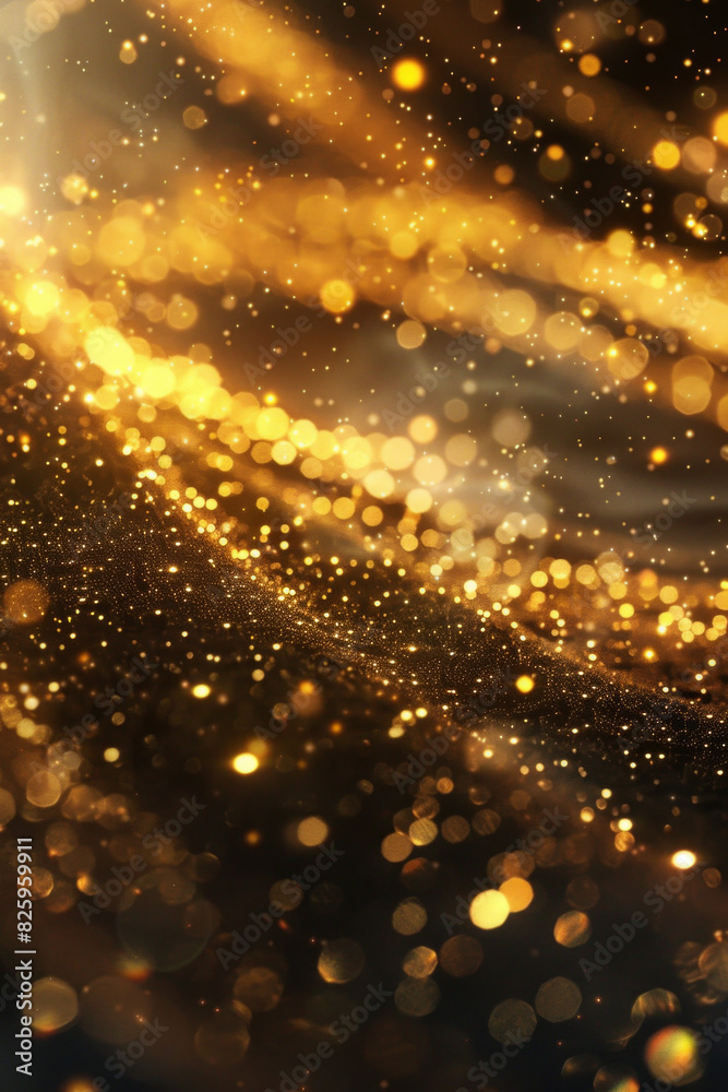 Fototapeta premium Golden glitters around glowing lines for background