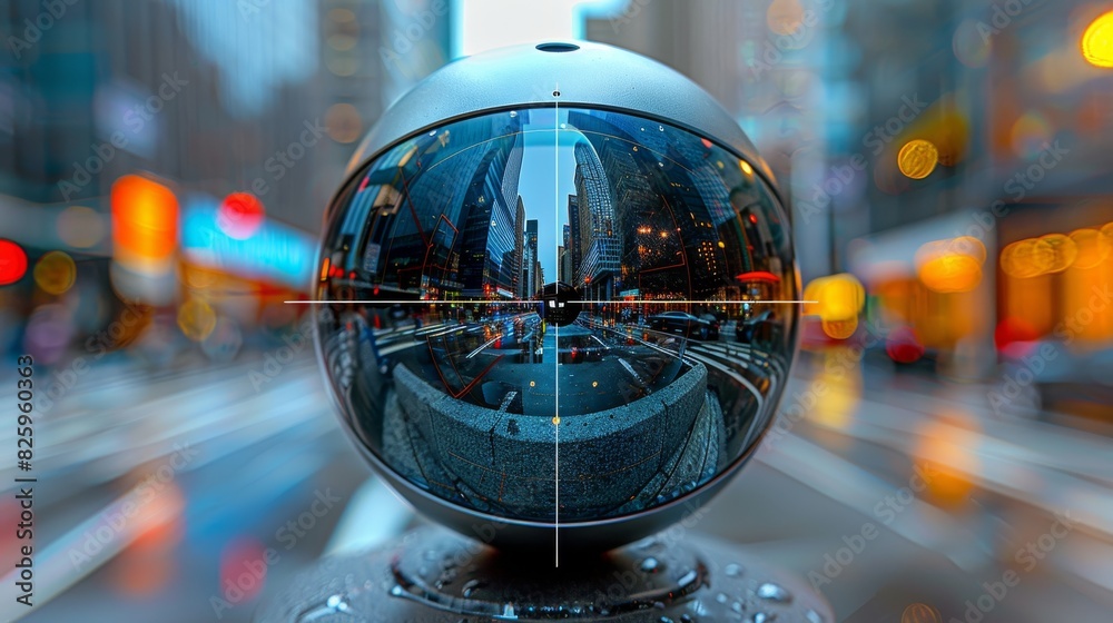 Reflective sphere in urban setting Reflective sphere in urban setting