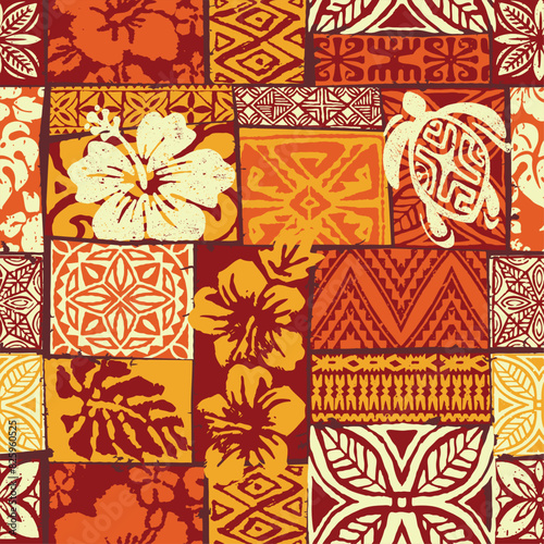 Hawaiian style tapa tribal element fabric patchwork wallpaper abstract vintage vector seamless pattern for fabric shirt pillow tablecloth towel wrapping