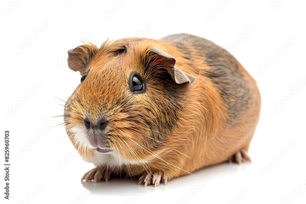 Closeup Portrait of Cute and Fluffy Guinea Pig on Plain White Background Closeup Portrait of Cute and Fluffy Guinea Pig on Plain White Background