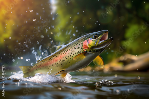 Rainbow trout jumping out of the water