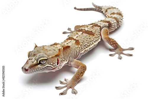 Crested Gecko Isolated on White Background Exotic Reptile Detailed Macro Shot