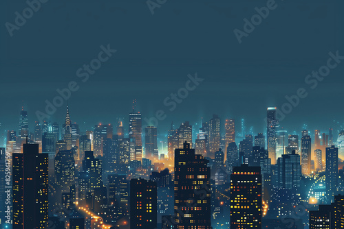 City Skyline at Night: Aerial View of Illuminated Skyscrapers