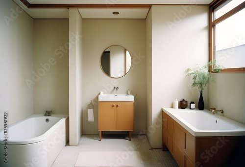 In the serene ambiance of a bathroom  a pristine bathtub beckons  promising moments of pure relaxation.