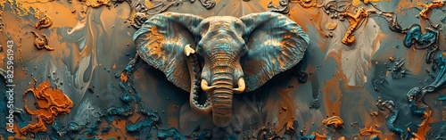 Majestic elephant with detailed textures  psychedelic color patterns  surreal savannah scene