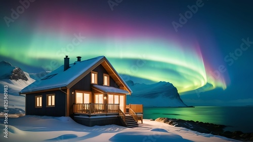 Greenland aurora over the house © mischenko