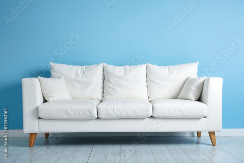 White sofa in room on blue background