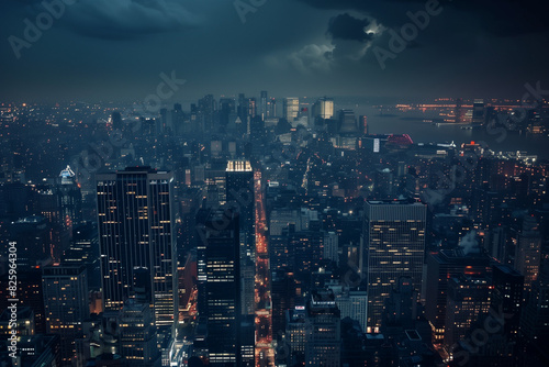 Wallpaper Mural City Skyline at Night: Aerial View of Illuminated Skyscrapers Torontodigital.ca